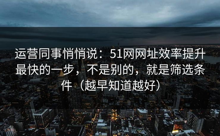 运营同事悄悄说:51网网址效率提升最快的一步,不是别的,就是筛选条件(越早知道越好) 运营同事悄悄说:51网网址效率提升最快的一步,不是别的,就是筛选条件(越早知道越好)